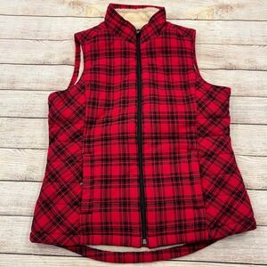 Duluth Trading Co Womens Plaid Sherpa Lined Vest Red Black Full‎ Zip Size S